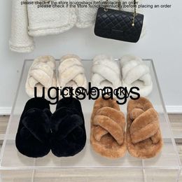 Chanells shoe Chanelity Slippers Brown Fur Black Shearling Criss Cross Slides Sandal Designer Shoes Crystal c Buckle Furry Fluffy Paltform Mules Wool Bow Braid Stra