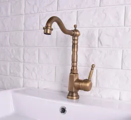 Kitchen Faucets Vintage Antique Brass Single Lever Handle Swivel Spout Bathroom Basin Sink Faucet Cold & Mixer Tap Asf121