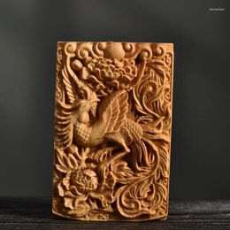 Decorative Figurines Chinese Cedar Wood Carved Animal Kwan-Yin Buddha Guan Yu Dragon And Phoenix God Of Wealth Lucky Pingan Amulet 4 6