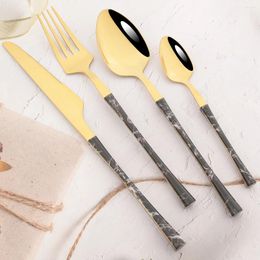 Dinnerware Sets 24Pcs Knives Fork Tea Spoon Set Imitation Wood Handle Cutlery Stainless Steel Tableware Party Kitchen Silverware