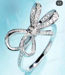 Whole Jewelry 925 Sterling Silver White Sapphire Pave CZ Diamond Eternity Women Bow Women Wedding Bridal Ring For Lovers0396315970