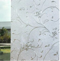 Window Stickers Plant Design Static Cling Sliding Door Living Room Decorative Frosting Glass Film Transparent Leaf And Grass 60/90 X300CM