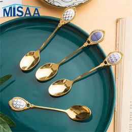 Spoons Stainless Spoon Non Fading Smooth Feel Light Luxury Style Brief Tableware Mixing Warm And Moist Colour Easy To Clean Ladle
