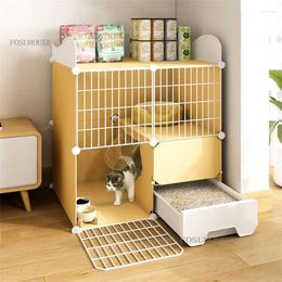 Cat Carriers Home Indoor Cages House Closed Litter Box Oversized Free Space Cage Pet Villa With Toilet Bf