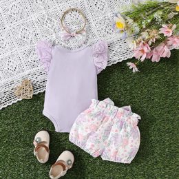 Clothing Sets Infant Baby Girl Summer Clothes Sleeve Knitted Romper Floral Shorts 3pc Born Outfits