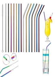6267mm Stainless Steel Straw Colourful Straw Bend And Straight Reusable Metal Drinking Straw Clean Brush Bar Party Drink Tools W951744917