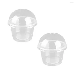 Disposable Cups Straws 25pcs 250ml Salad Cup Transparent Plastic Dessert Bowl Container With Lid For Bar Cafe Home (Dome Hole)