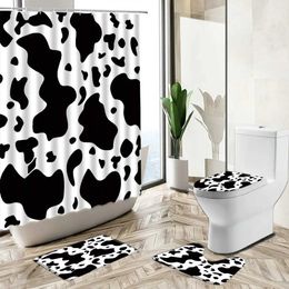 Shower Curtains Black White Striped Shower Curtains Modern Geometric Design Bathroom Sets European Style Non-Slip Carpet Toilet Cover Floor Mat