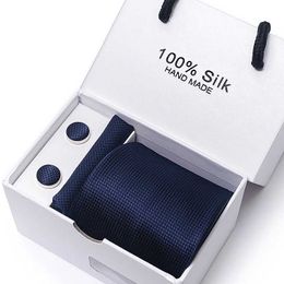 Neck Tie Set Fashion Brand Necktie For Men Gift Box 100% Slik Tie Pocket Squares Cufflink Set Wedding Accessories Ivory Festive Gift