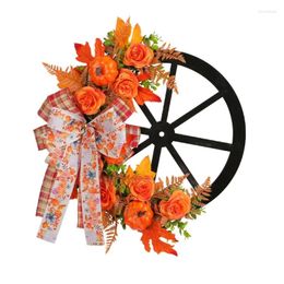 Decorative Flowers Thanksgiving Pumpkin Wheel Wreath Fall Harvest Home Wall Hanging Decoration