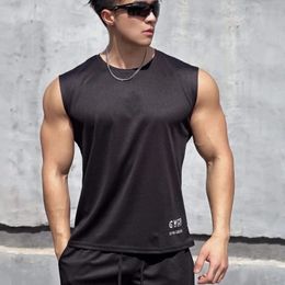 Summer men fitness Tshirt training sport vest ventilate basketball undershirt sleeveless quick drying running tank top tops 240510