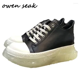 Casual Shoes Owen Seak Men Luxury Trainers Genuine Leather Lace Up Heighten Sneakers High Street Autumn Canvas White Black