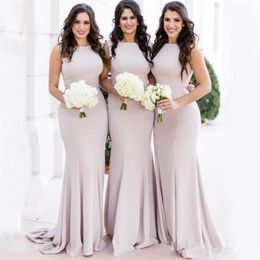 African Simple Blush Pink Mermaid Long Bridesmaid Dresses Jewel Neck Designer Custom Made Stretchy Wedding Guest Gowns Maid Of Honour Dr 243W