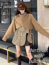 Work Dresses Pullovers Sets Women Design Simple Tender Shirts Korean Style All-match Loose Asymmetrical Creativity Autumn Criss-Cross Ladies