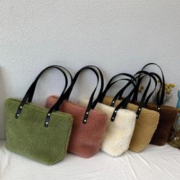 Shoulder Bags Artificial Lamb Wool Ladies Large Capacity Soft Plush Handbags For Women Fashion Winter Female Travel Casual Tote