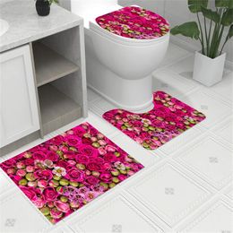 Bath Mats Rose Bathroom Set Carpet Romantic Floral Decor Girls Valentine's Day