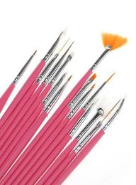 Pink 15Pcs Design DIY Acrylic Painting Tool UV Gel Pen Polish Nail Art Brush Set R569545526