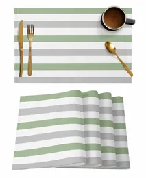 Table Mats 4/6 Pcs Green Stripes Placemat Kitchen Home Decoration Dining Coffee Mat