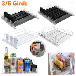 Kitchen Storage Drink Organiser Dispenser Spring Push Canned Beverage Rack Adjustable Width Shelf E-shaped Glide For Refrigerator