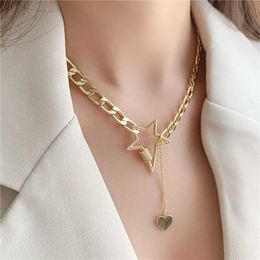 Pendant Necklaces Minar Cool Hollow Irregular Star Chokers Necklace For Women Gold Colour Chunky Cuban Chain Heart Pendant Necklaces Gifts