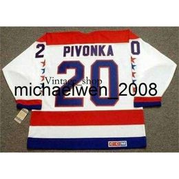 Vin Weng Men Women Youth MICHAL PIVONKA 1990 CCM Vintage Home Hockey Jersey Goalie Cut Top-quality Any Name Any Number