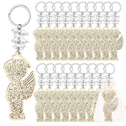 Party Favor Wooden Baptism Key Rings Angel Keychain Baby Shower Baptismal Souvenirs Communion For Bridal