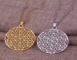Two Colors Flower of Life Necklace for Women New Fashion Silver Gold Geometric Long Boho Choker Necklace1180587