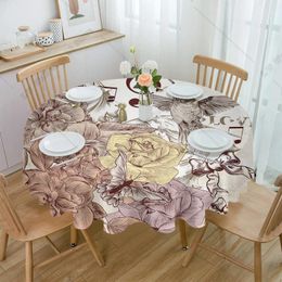 Table Cloth Yellow Hummingbird Musical Note Flower Bow Waterproof Tablecloth Wedding Home Kitchen Dining Room Decor Round Cover