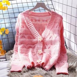 Women's Knits Women Sweater Cardigans Autumn Winter Knitted Korean Loose Oversize Long Sleeve Elegance Sweet Pink Casual Coats Top Femal