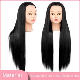 Mannequin Heads 95% artificial hair 20 inch human model head used for training styling solo hairdresser virtual doll Practising hairstyles Q240510