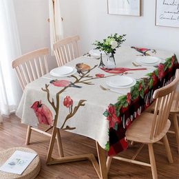 Table Cloth Christmas Red Plaid Cardinal Rectangle Tablecloth Festival Party Restaurant Navidad Decoration Waterproof Round Cover