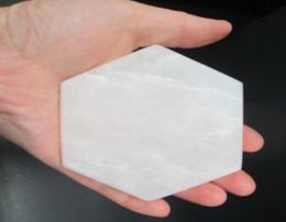 8cm Natural White Selenite Hexagon Slice Rough Mineral Specimen Gypsum Stone Selenite Crystal Coaster6046735