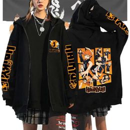 Men's Hoodies Sweatshirts Women Men Anime Hoodie Haikyuu Zip Up Jacket Karasuno High School Plus Size Sweatshirt Harajuku Unisex Autumn Warm Strtwear T240510