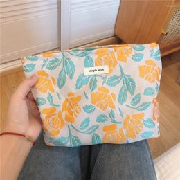 Cosmetic Bags Vintage Floral Canvas Bag Washing Large Capacity Travel Portable Clutch Makeup Lipstick Storage Pencil Case