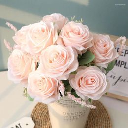 Decorative Flowers Rose Pink Silk Bouquet Peony Artificial Flower 9 Head Bride Wedding Home Decoration