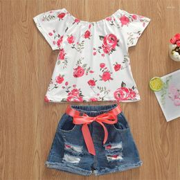 Clothing Sets Baby Kids Outfit Girl Floral Blouse Top T-Shirt Jeans Shorts Toddlers Soft Summer Babyset