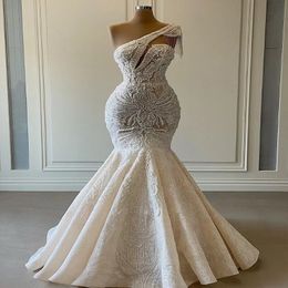 2022 plus size arabic aso ebi luxuosos vestidos de noiva de miçangas de renda uma sereia de sereia de ombro Vestidos de noiva vintage 285U