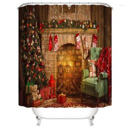 Shower Curtains Christmas Tree Truck Printing Curtain Pattern Decoration Living Room Non-slip Floor Mat Bathroom Waterproof