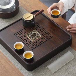 Tea Trays Storage Wooden Tray Chinese Serving Valet Square Luxury Water Absorbed Bandejas Madera Office Accessories YY50