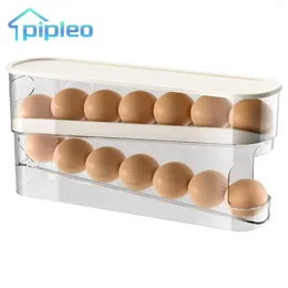 Kitchen Storage Slide-Type Egg Box Fridge Organiser Double-Layer Automatic Roller Drop-Proof Dispenser Racks Stand Tools
