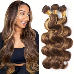 P4/27 Highlight 3.53oz Brazilian Body Wave Hair Weave Bundle Remi Human Hair Extensions Cabelo Humano Virgem Coloured Brown Honey Blonde Double Weft For Women 12-28inch