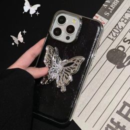 Beautiful iPhone Phone Case 15 14 Pro Max Luxury Designer Butterfly Leather Kickstand Case 18 17 16 15pro 14pro 13pro 13 12 Cases Purse with Gift Box Woman Girls BD