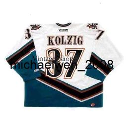 Vin Weng 37 KOLZIG 1998 CCM Vintage Home Turn Back Hockey Jersey All Stitched Top-quality Any Name Any Number