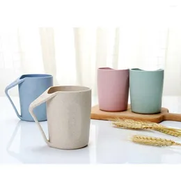 Bath Accessory Set Eco-Friendly With Handle Toothbrush Wheat Straw Tumblers Plastic Cup Mouthwash Water Mug