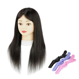 Mannequin Heads 100% human hair dark brown and natural black training head model used for beauty doll Practise Q240510