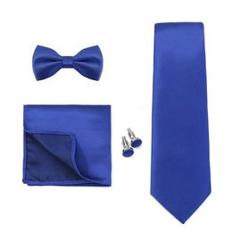 Neck Tie Set 4 PCS Luxury Box Tie Set For Men Necktie Bowtie Handkerchief Cufflinks Polyester Mens Suit Wedding Party Gift Cravat Accessory