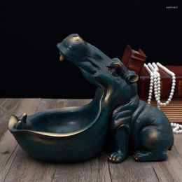 Decorative Figurines Resin Hippo Statue Hippopotamus Sculpture Figurine Key Candy Container Decoration Home Table Accessories WJ908