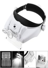 Adjustable Headband Eyeglass Magnifier Magnifying Glass Eyewear Loupe with LED Light 6 Lens for Reading Jewelry Watch Repair T209235524