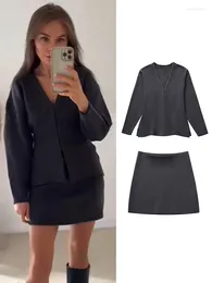 Work Dresses Women's Knit Skirt Sets Spring 2024 Long Sleeve Knitted Coat High Waist Mini Skirts 2 Pieces Suits Casual Womens Outfits