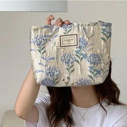 Cosmetic Bags Retro Blue Flower Women's Case Travel Toiletry Wash Makeup Organiser Pouch Large Capacity Canvas Storage Bag